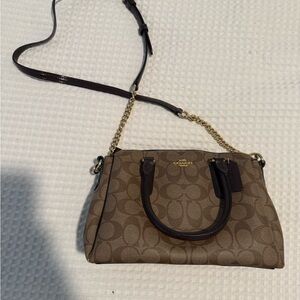 Coach Signature Monogram Crossbody Satchel Purple Trim